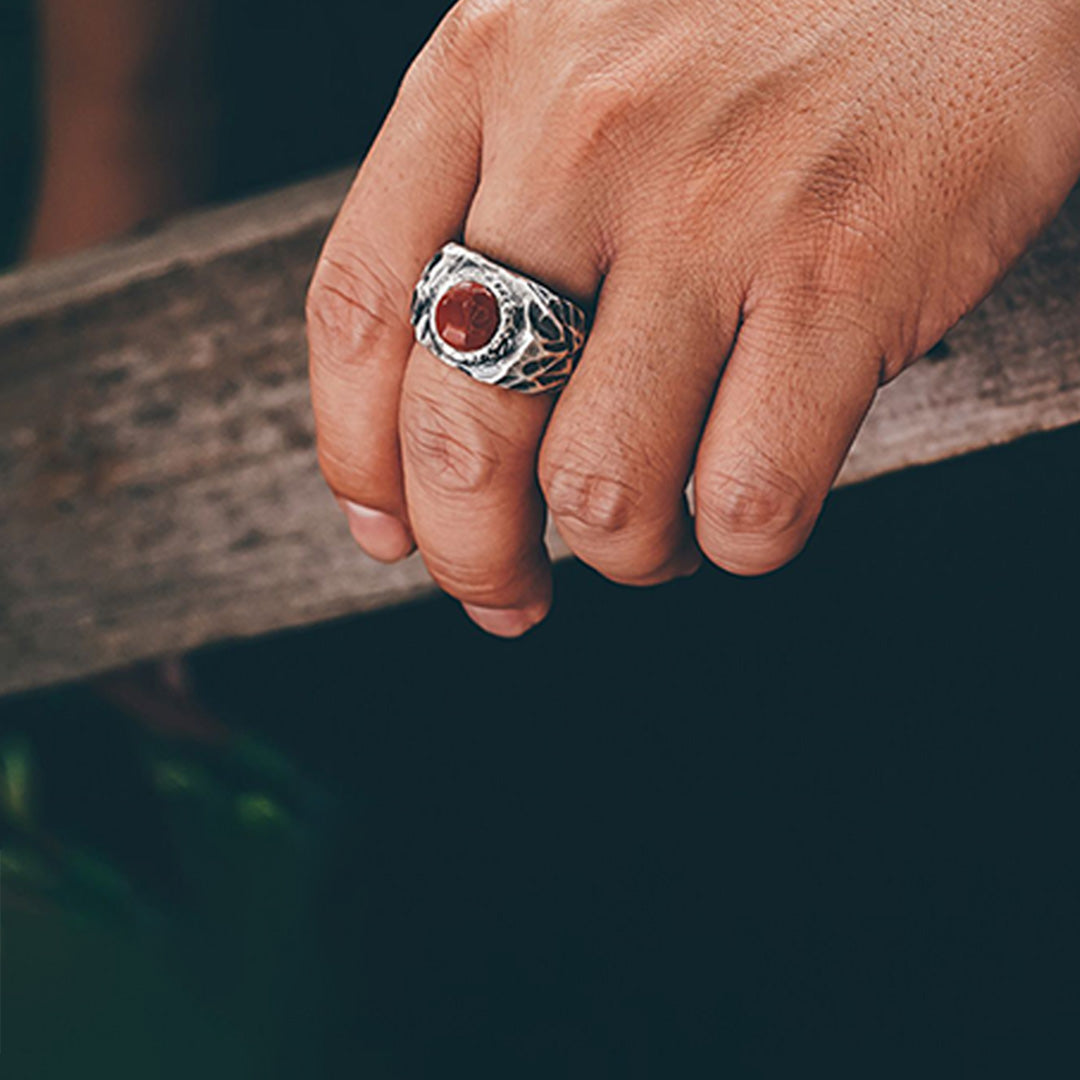 Adventure Spirit Natural South Red Agate Silver Ring