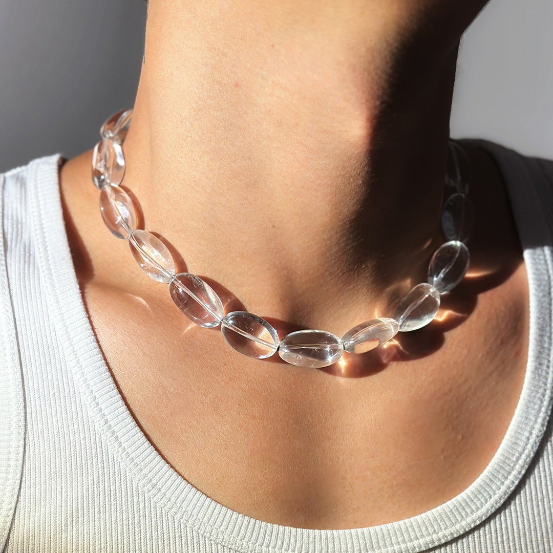 Nature Healing Brazilian Clear Quartz Pebble Jewelry Set