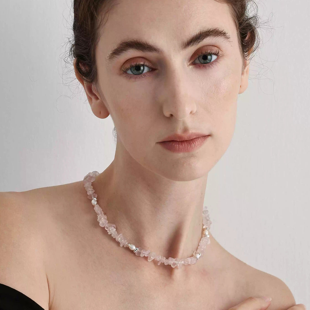 Natural Freeform Rose Quartz Necklace