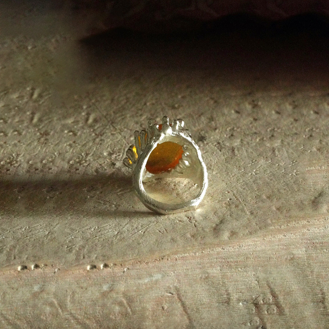 Amber Modern Open Design Sterling Silver Ring