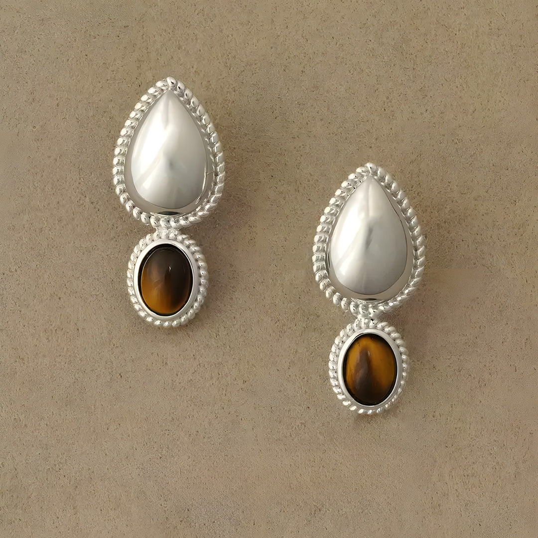 Tiger’s Eye Modern 18K White Gold Plated Earrings