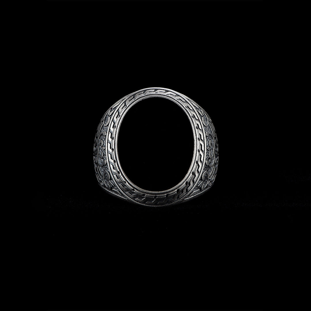 Natural Black Agate Silver Bold Ring for Men