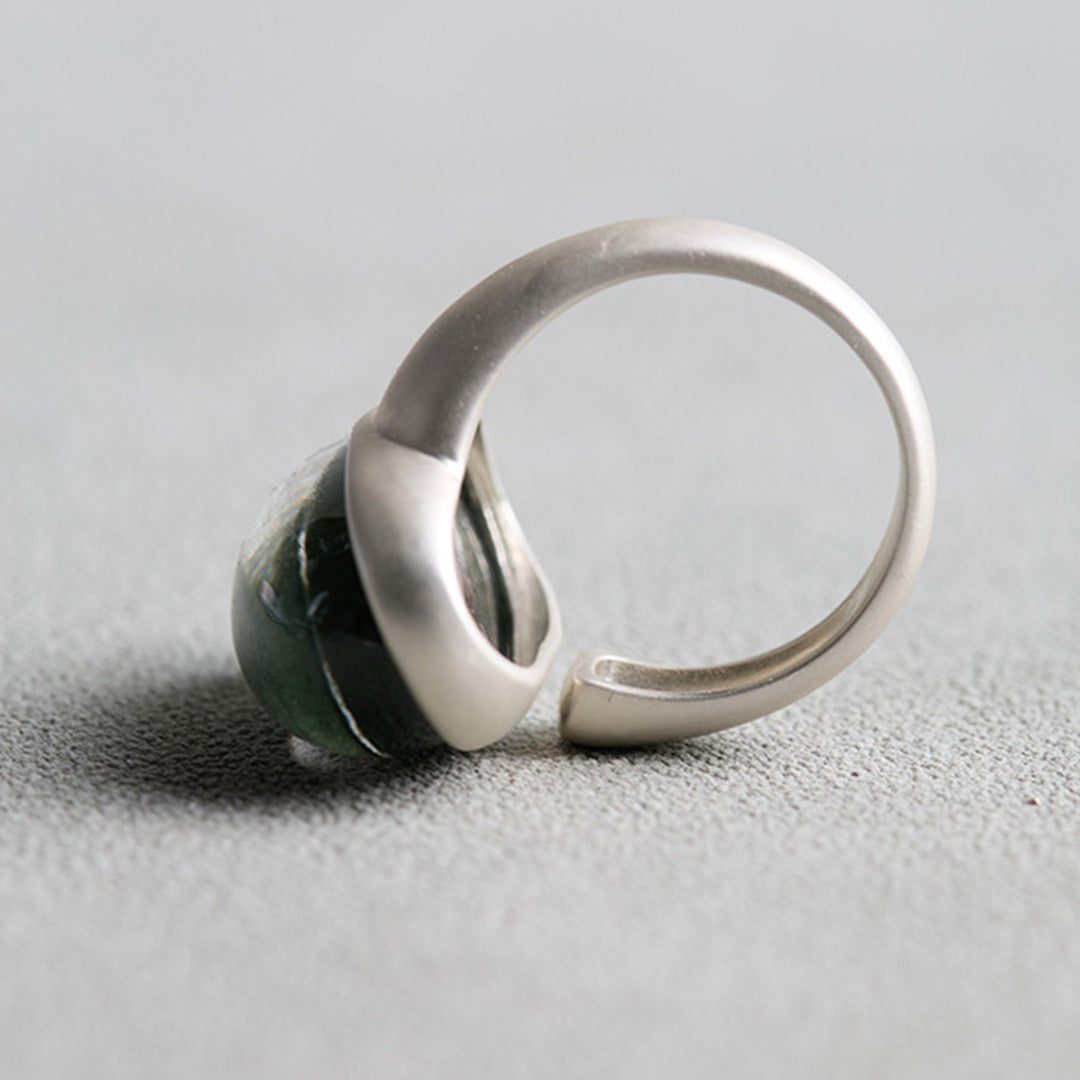 Natural Green Phantom Quartz Cabochon Open Ring