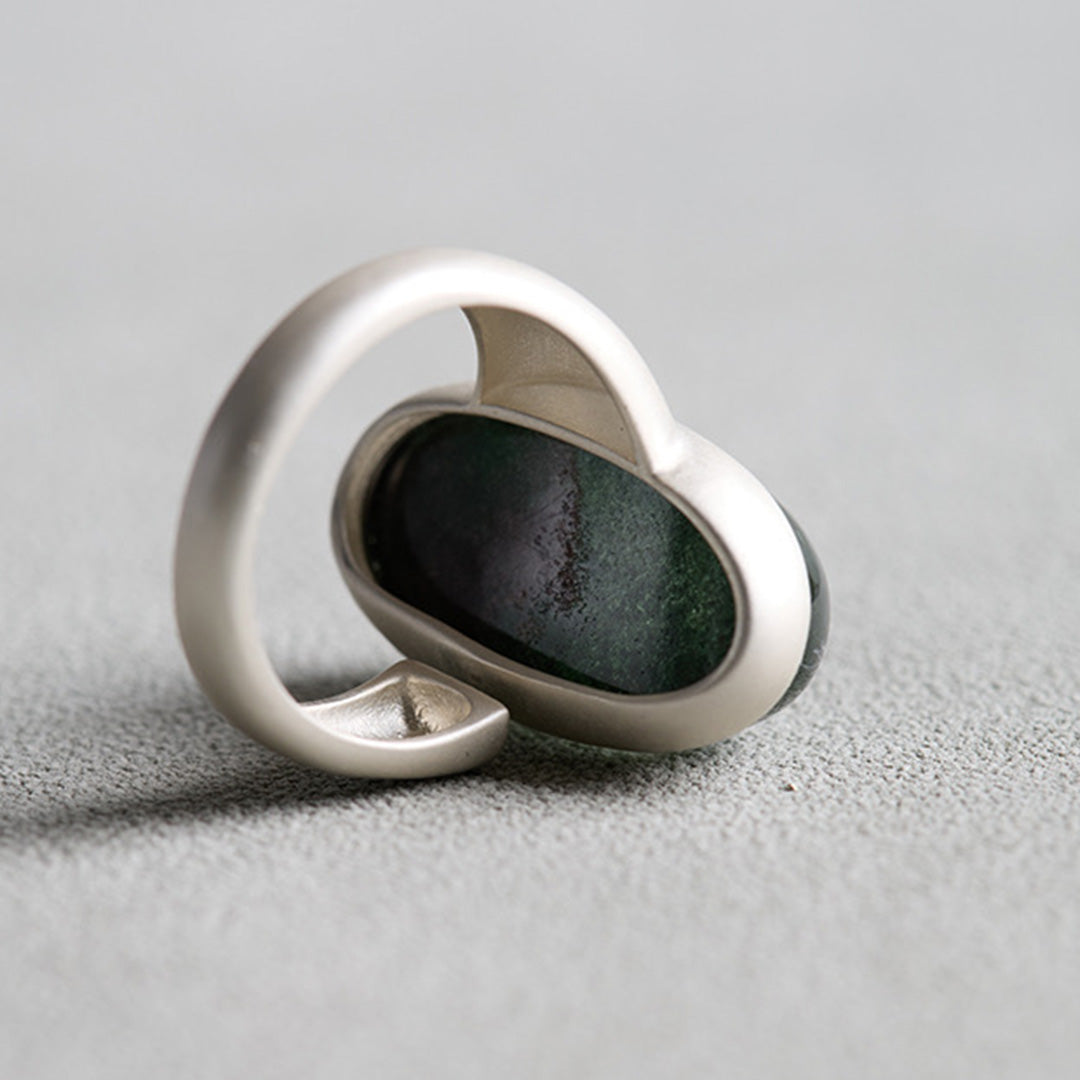 Natural Green Phantom Quartz Cabochon Open Ring
