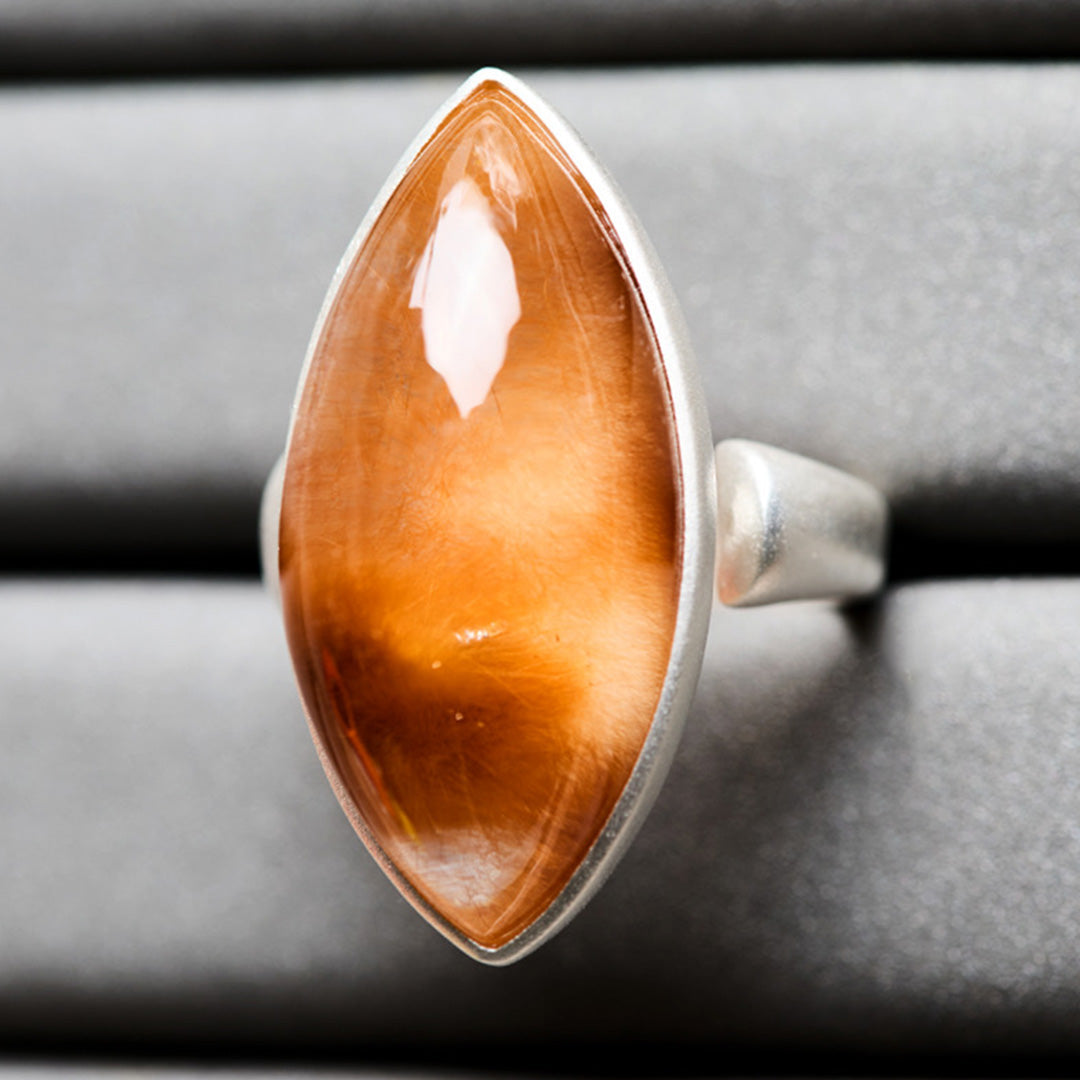 Manifestation Power Natural Red Rutilated Quartz Silver Ring