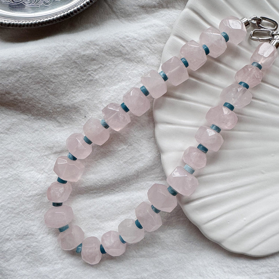 Pastel Romance Rose Quartz Beaded Necklace