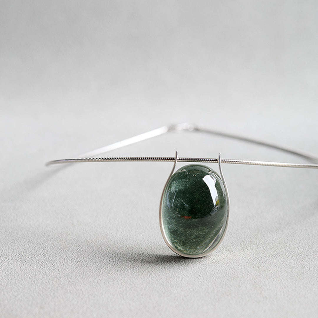 Guardian Shield Green Phantom Quartz Cabochon Pendant