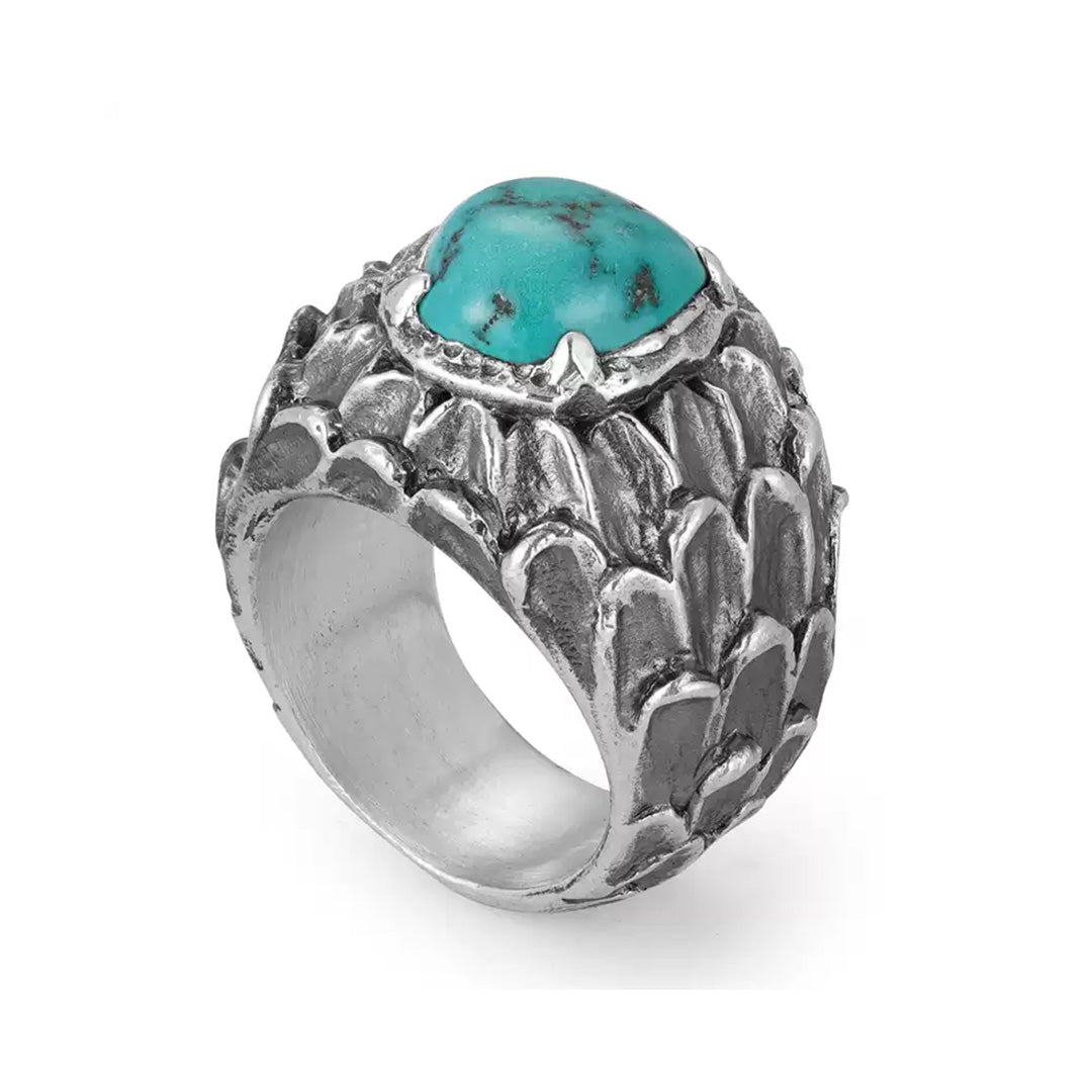 Sacred Guardian - Raw Turquoise Silver Dragon Scale Ring