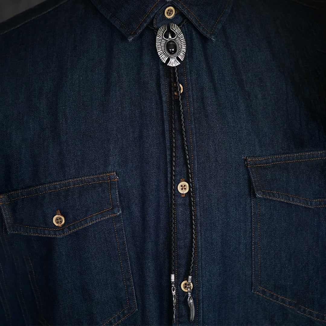 Eagle Soars- Black Diopside  Silver Bolo Tie