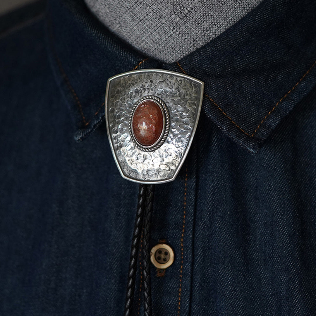 Sunstone Silver Bolo Tie with Leather Cord