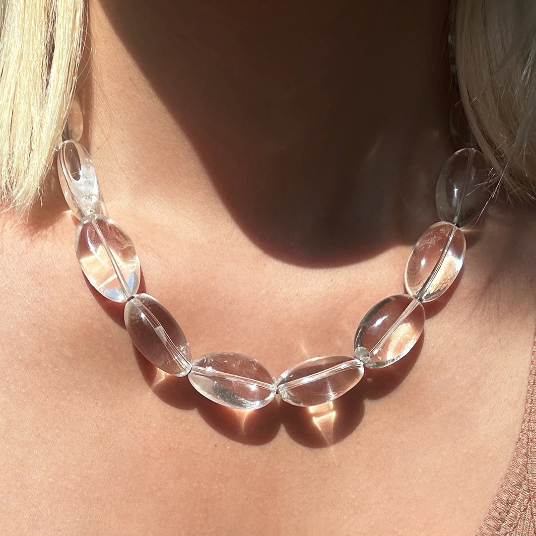 Nature Healing Brazilian Clear Quartz Pebble Jewelry Set