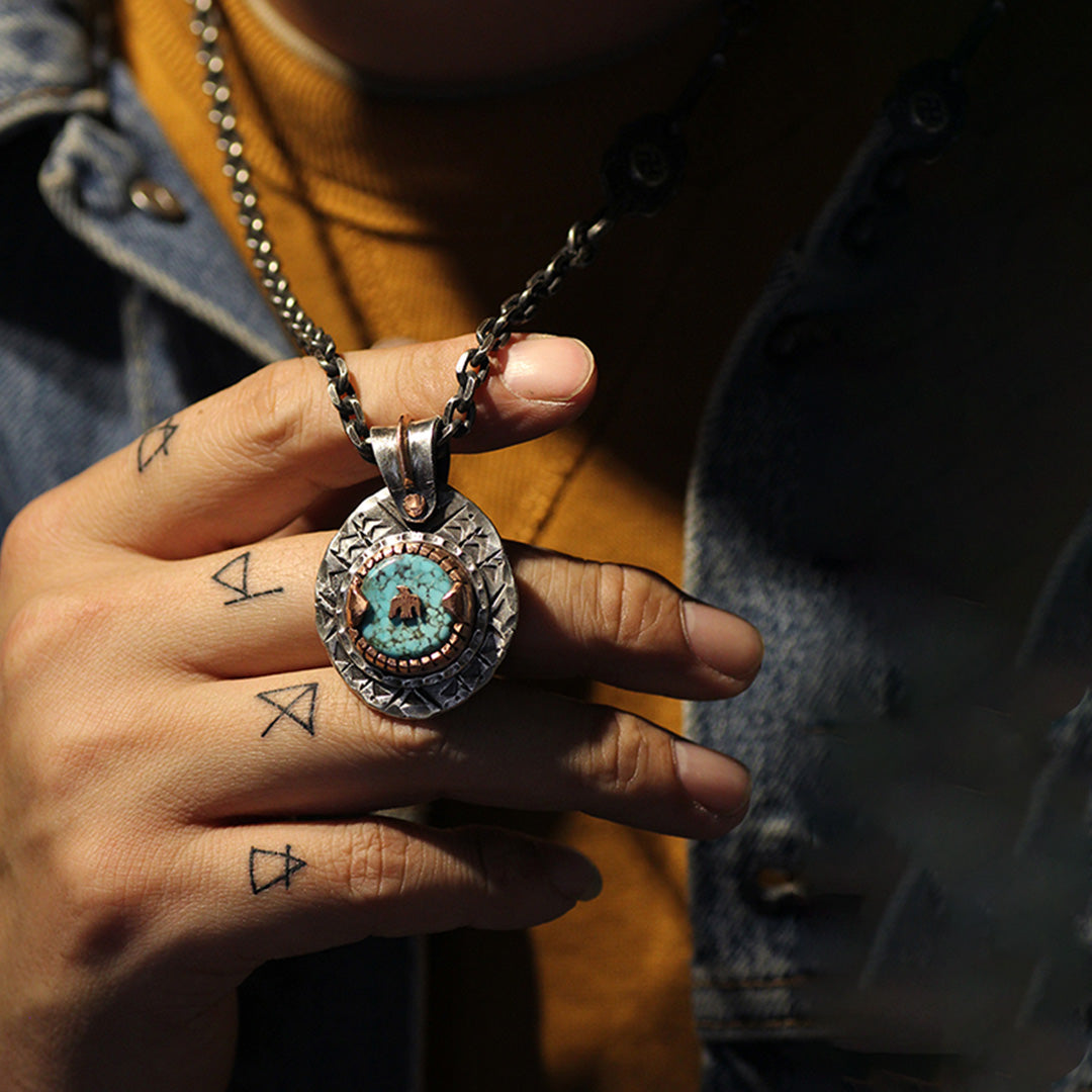 Eternal Sky Custom Engraved Native Turquoise Silver Pendant