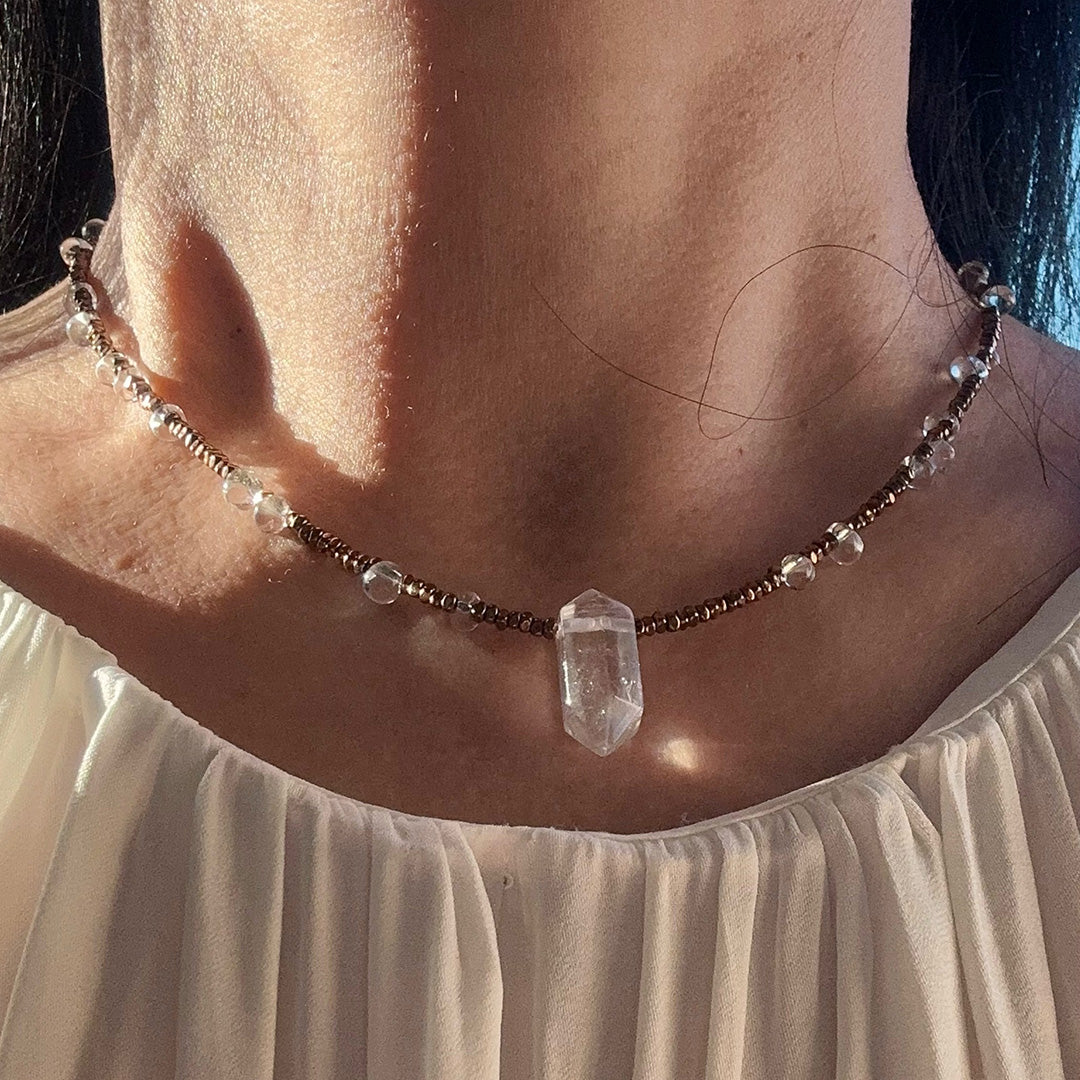 Double Terminated Clear Quartz Energy Amplifier Necklace