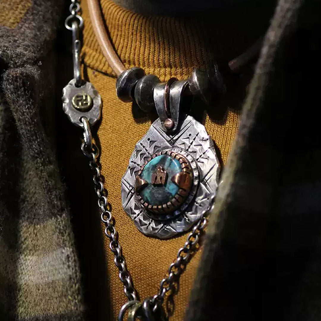 Eternal Sky Custom Engraved Native Turquoise Silver Pendant