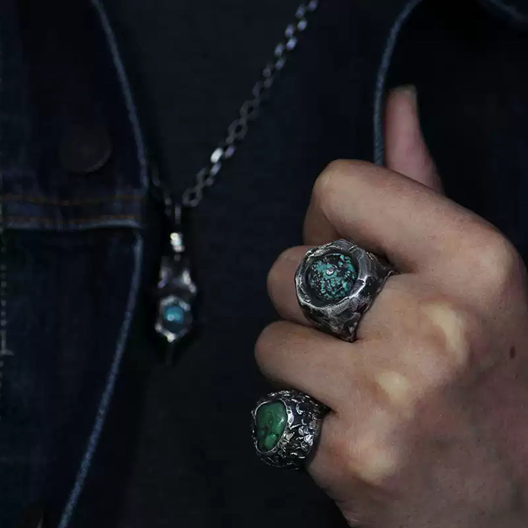 Outlaw Spirit Heavy Silver Turquoise Personalized Engraving Name Ring