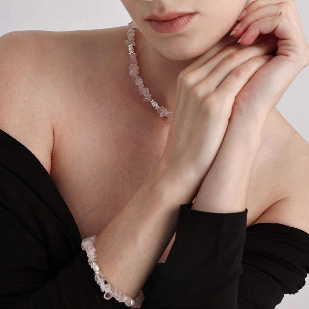 Natural Freeform Rose Quartz Necklace