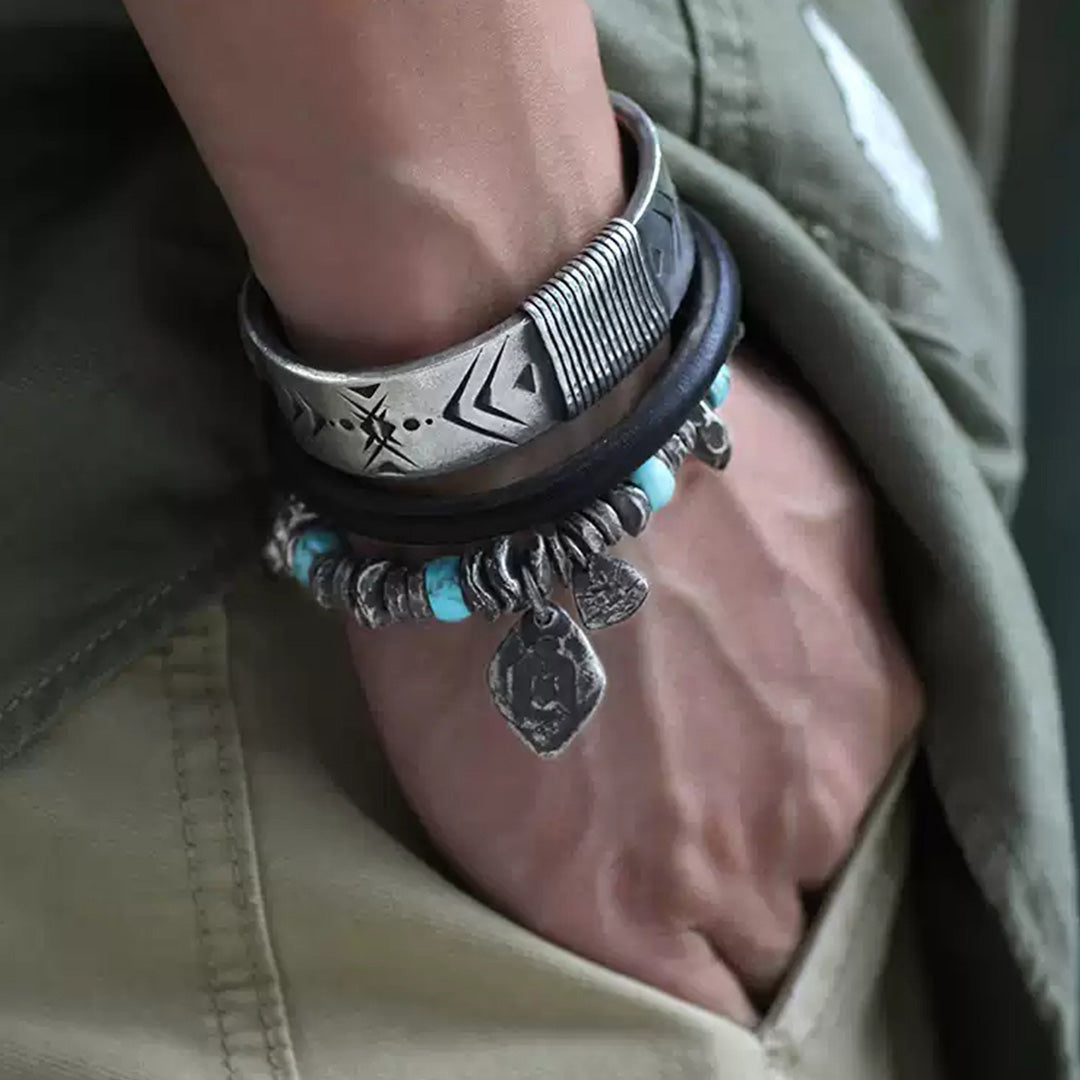 Wild Charm Silver Tiger Tooth Turquoise Beaded Bracelet