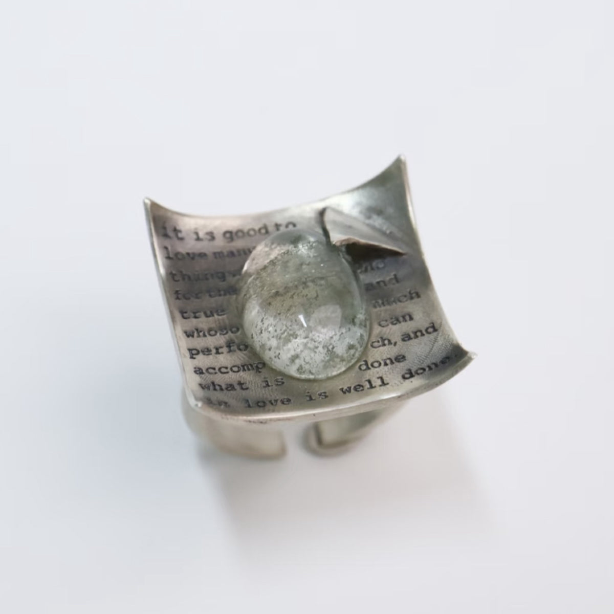 Letters of Love Custom Engraved Clear Quartz Ring for Your Precious Words - second image
