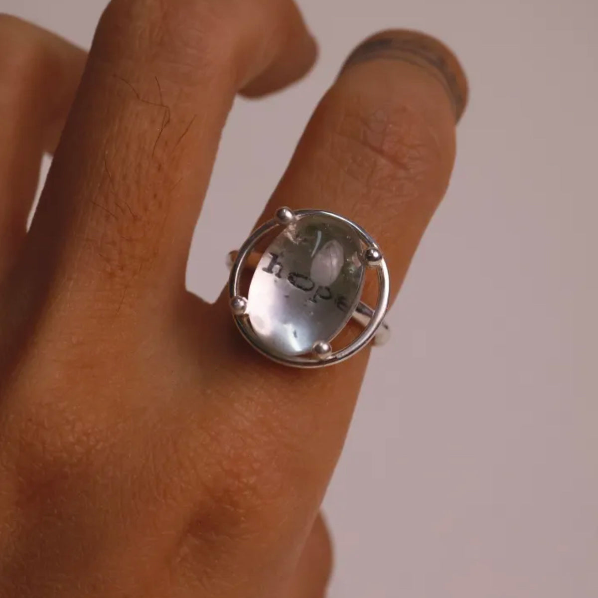 Intention Amplifier Custom Engraved Clear Quartz Silver Ring