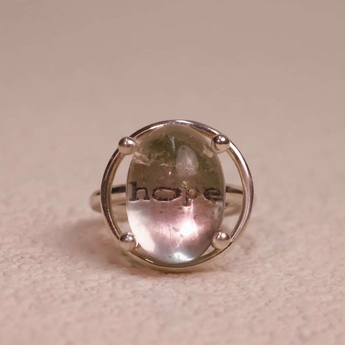 Intention Amplifier Custom Engraved Clear Quartz Silver Ring