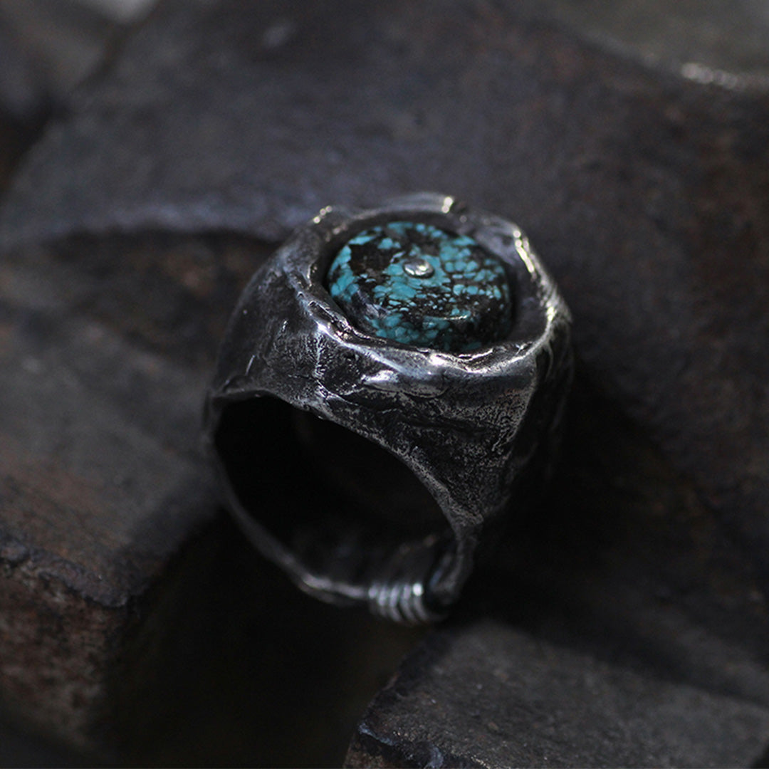 Outlaw Spirit Heavy Silver Turquoise Personalized Engraving Name Ring
