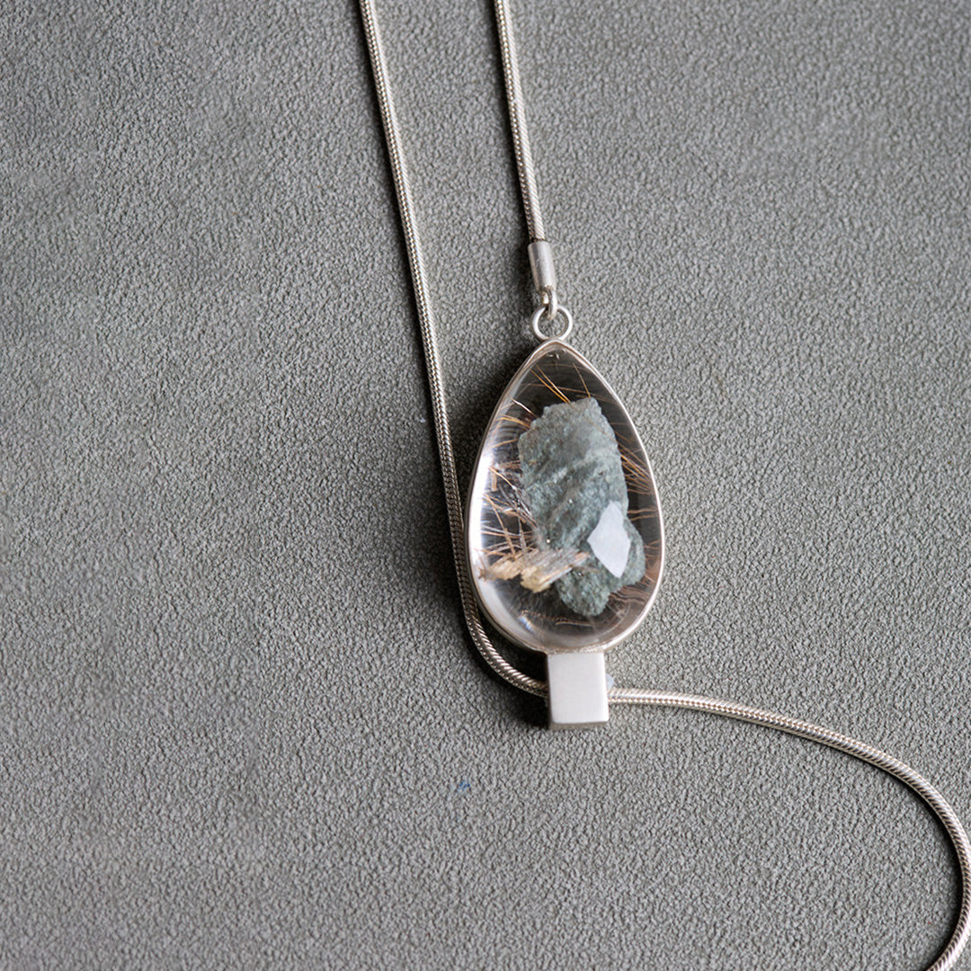 Dune Oasis Phantom and Rutilated Quartz Symbiosis Lariat Necklace