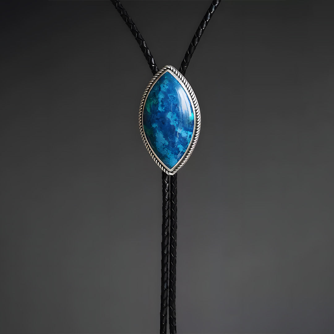 Unique Silver Inlaid Natural Phoenix Stone Bolo Tie