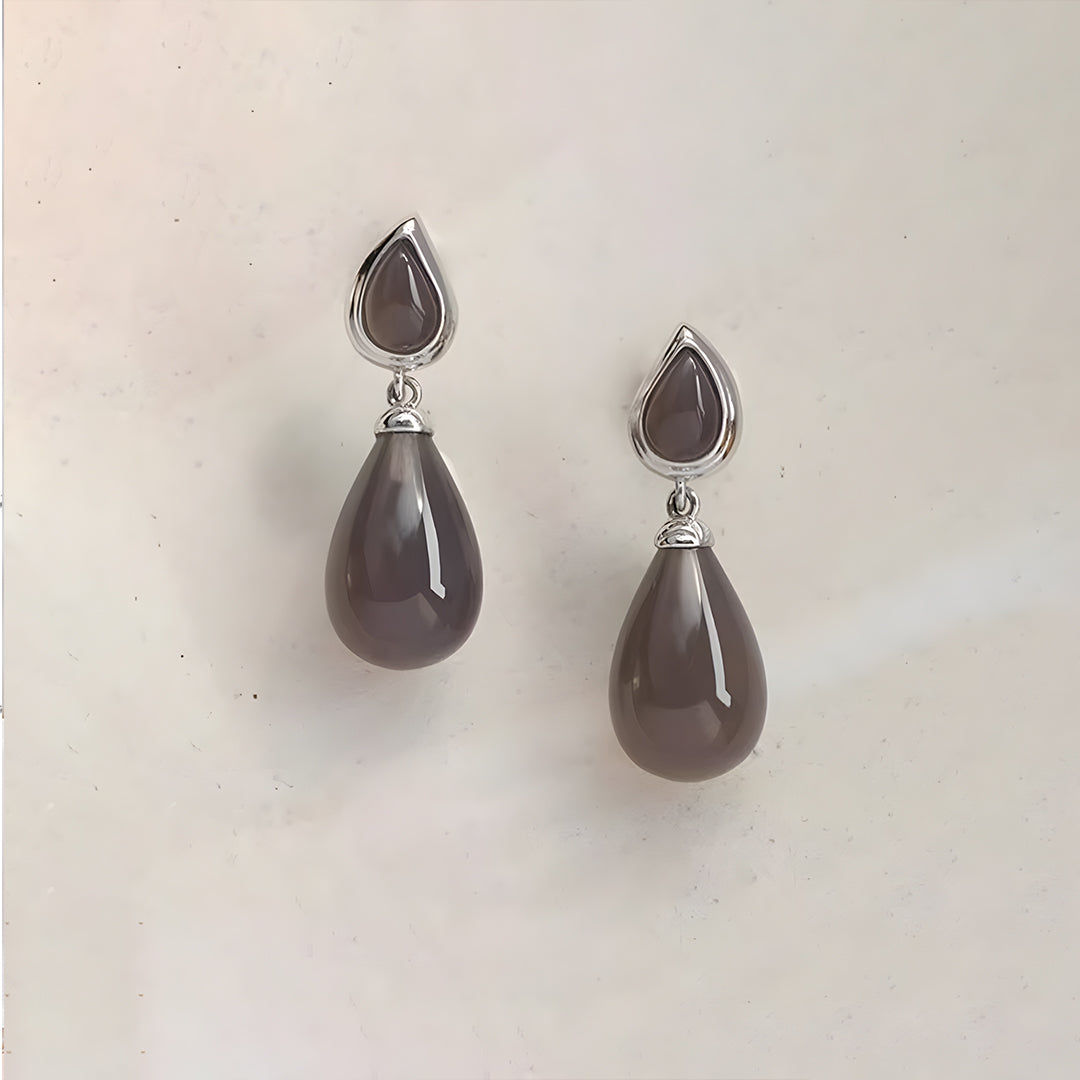 18K White Plated Sterling Silver Clear Quartz Drop Earrings