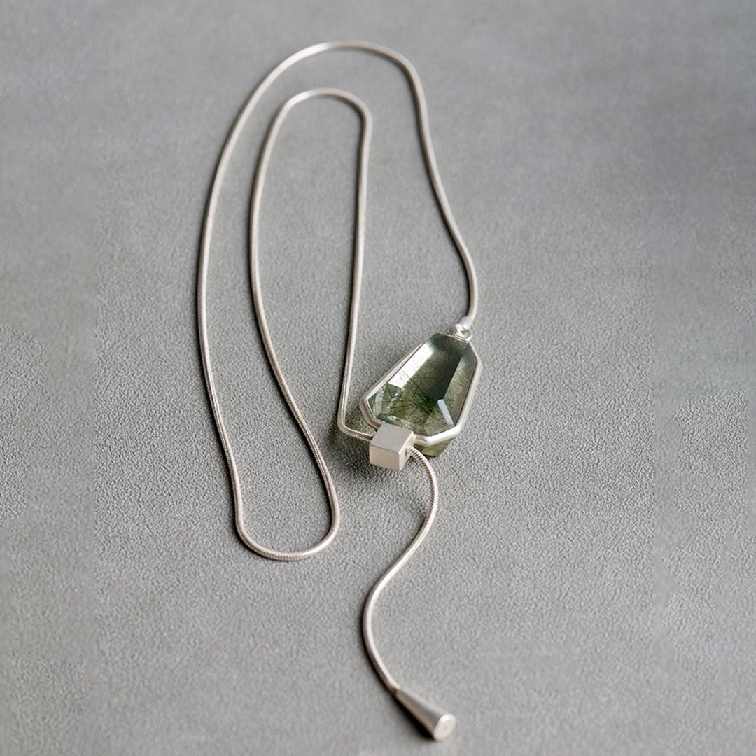 Vision Quest Rare Clear Green Rutilated Quartz Lariat Necklace