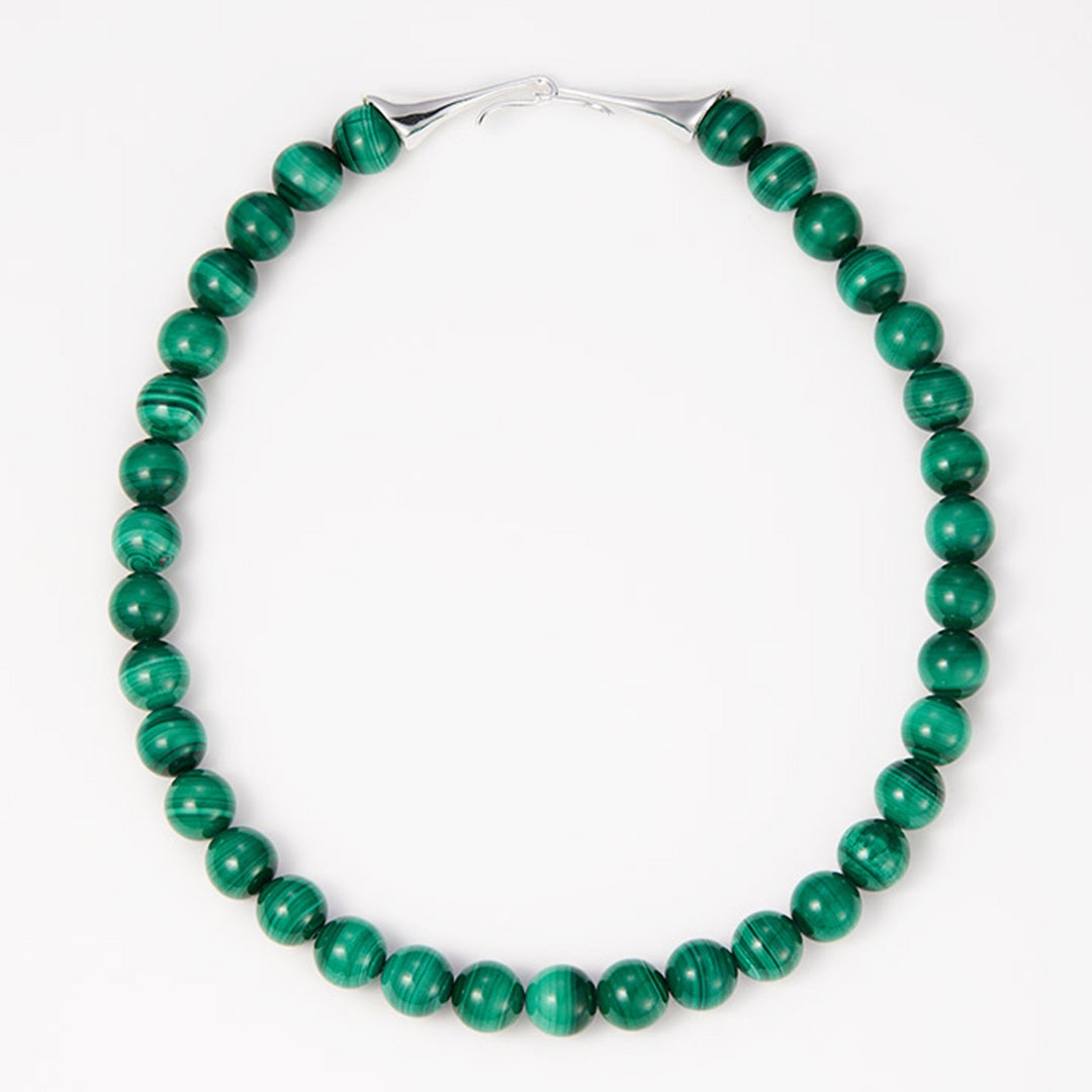 Raw Malachite Necklace 925 Silver Beaded Chain