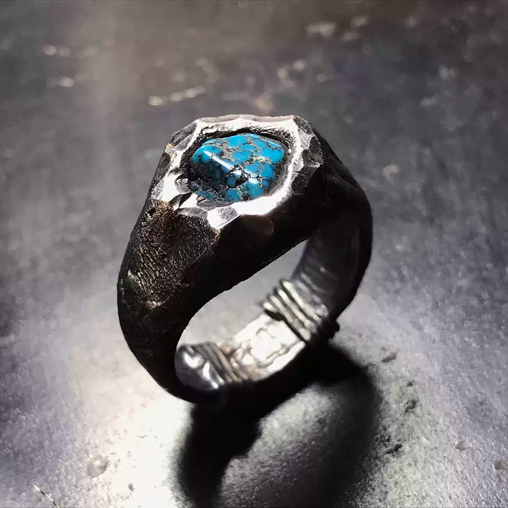 Raw Power-Handmade Custom Engraved Turquoise Silver Ring