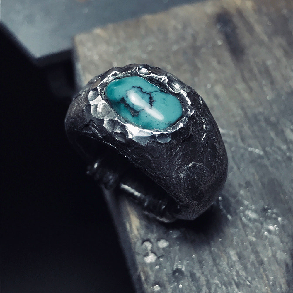 Raw Power-Handmade Custom Engraved Turquoise Silver Ring