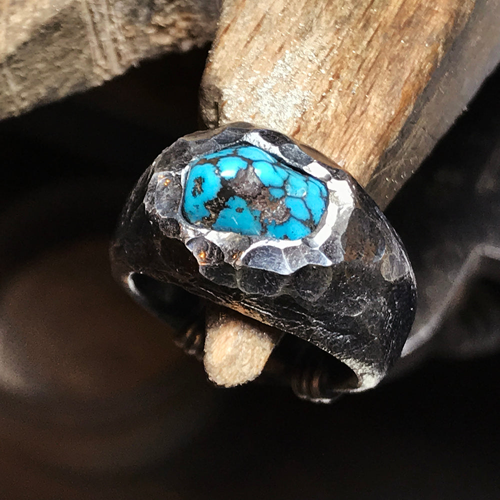 Raw Power-Handmade Custom Engraved Turquoise Silver Ring