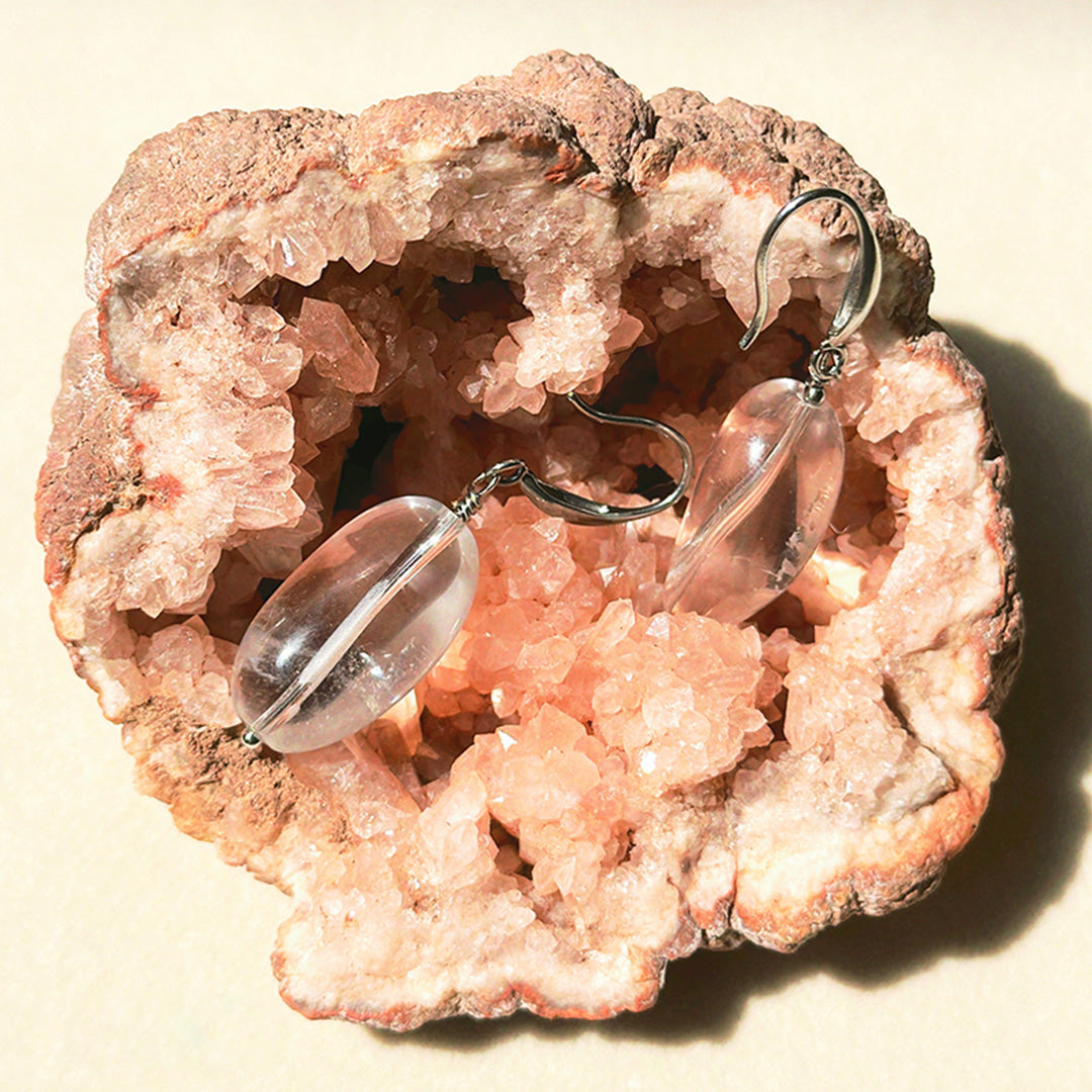 Nature Healing Brazilian Clear Quartz Pebble Jewelry Set