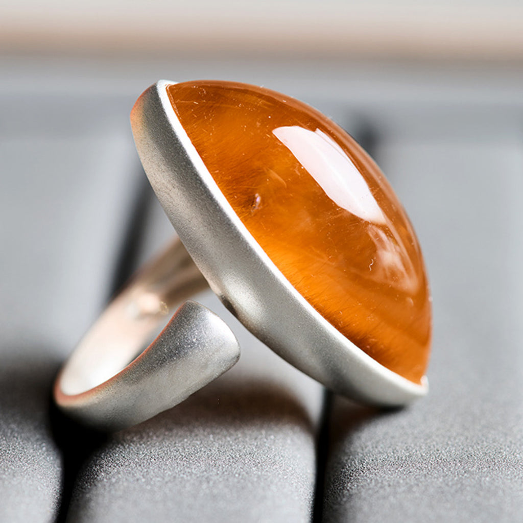Manifestation Power Natural Red Rutilated Quartz Silver Ring