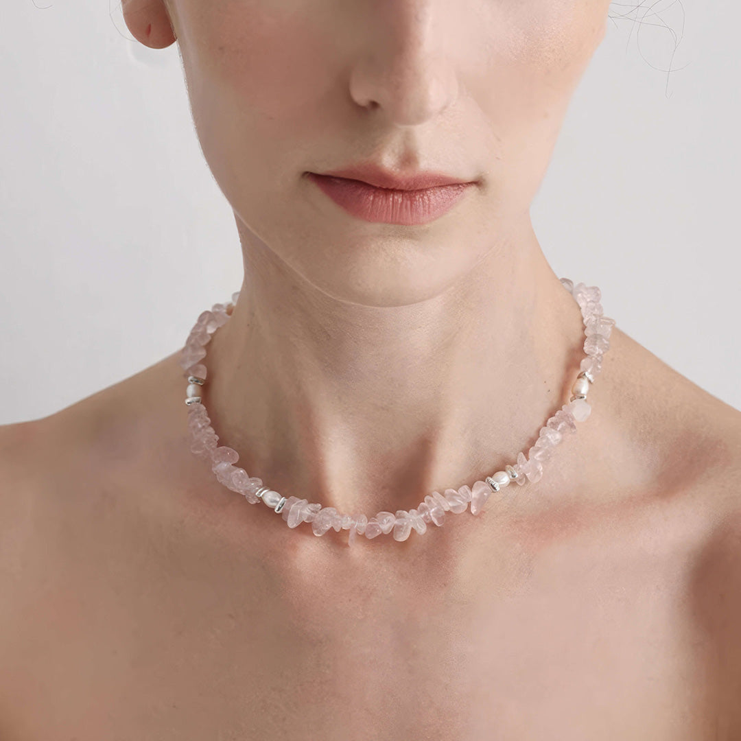 Natural Freeform Rose Quartz Necklace