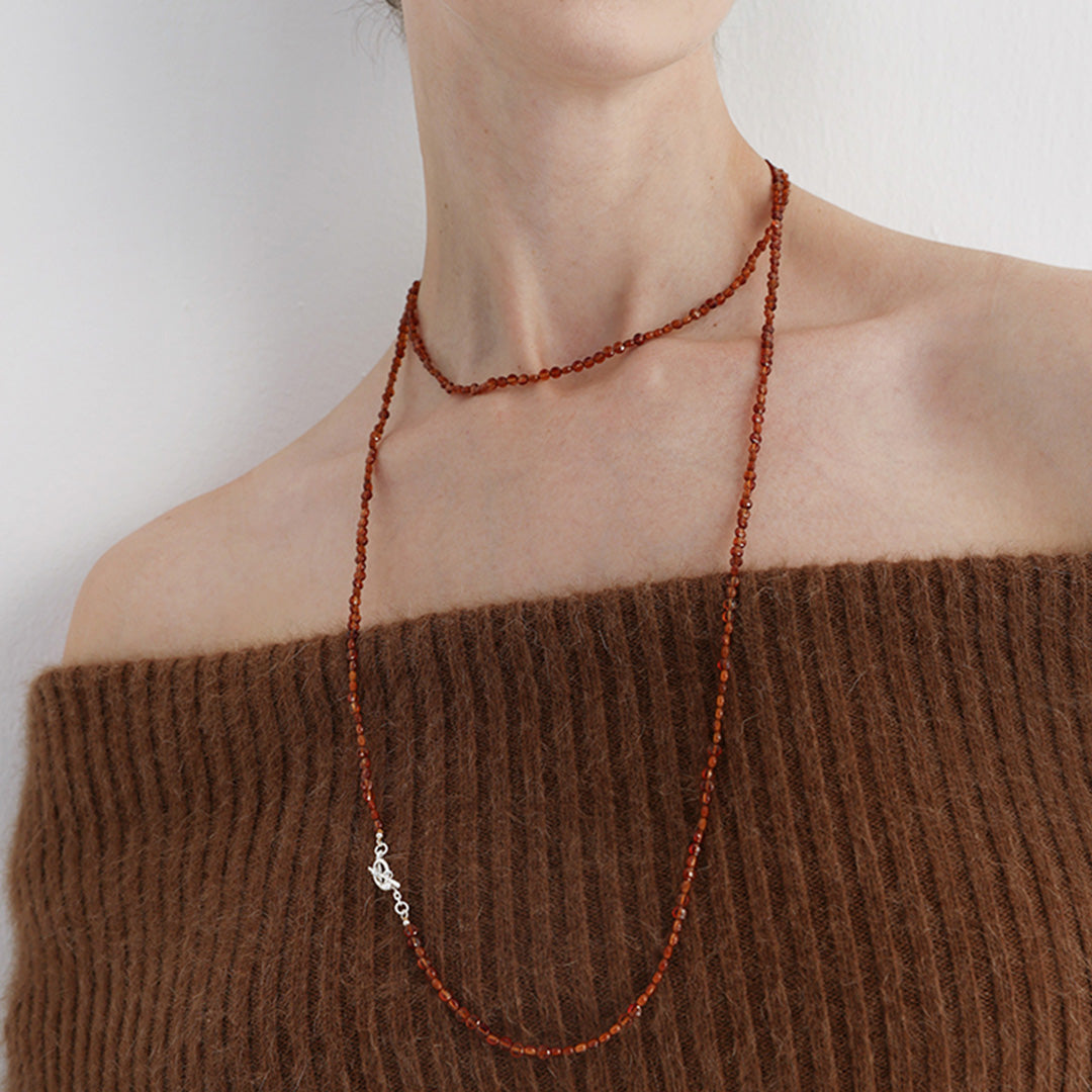 Long Gold Garnet Strand Necklace
