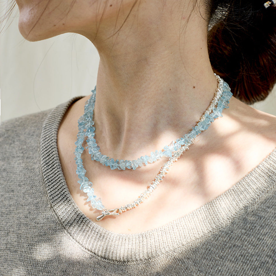Moonlit Path- Natural Seed Aquamarine Necklace & Bracelet