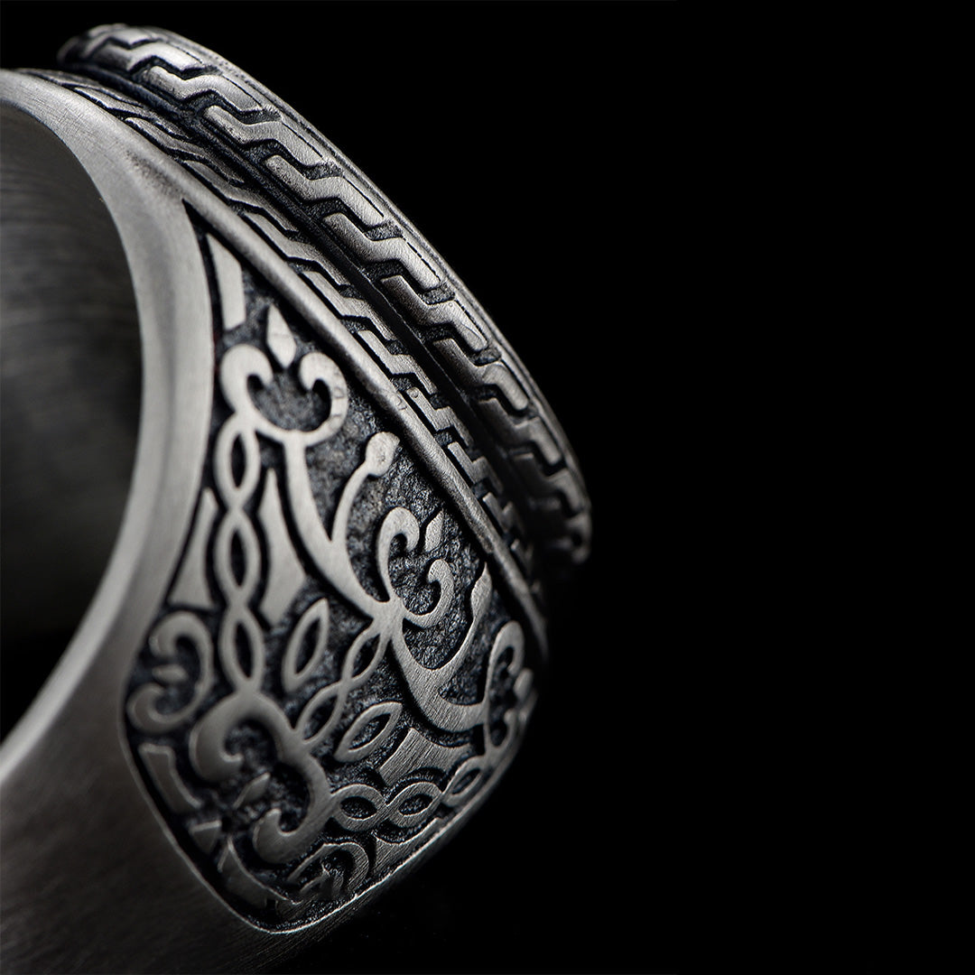 Natural Black Agate Silver Bold Ring for Men