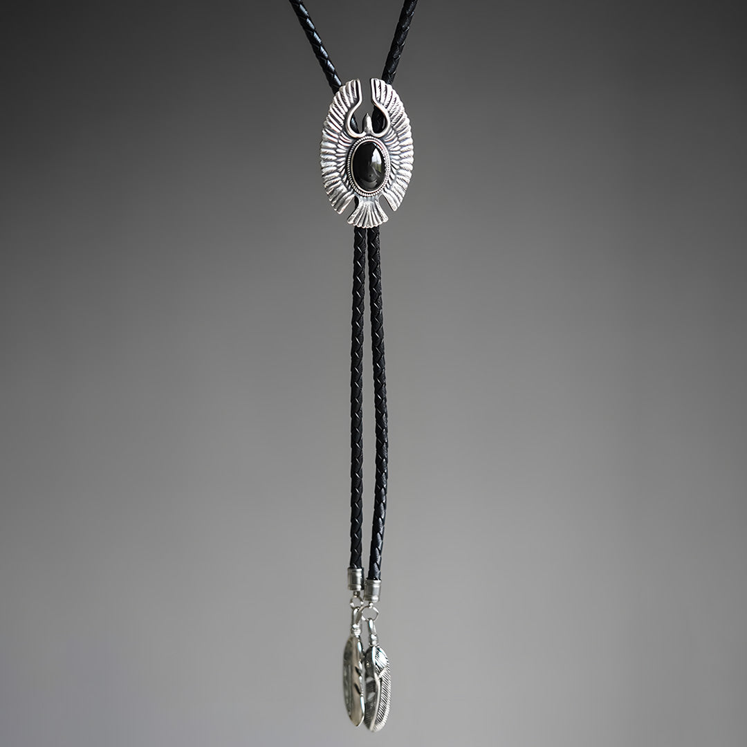 Eagle Soars- Black Diopside  Silver Bolo Tie