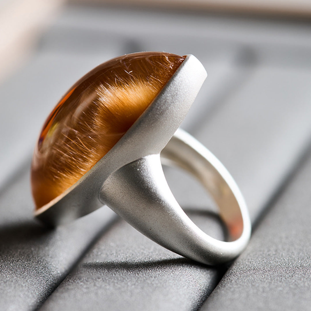 Manifestation Power Natural Red Rutilated Quartz Silver Ring