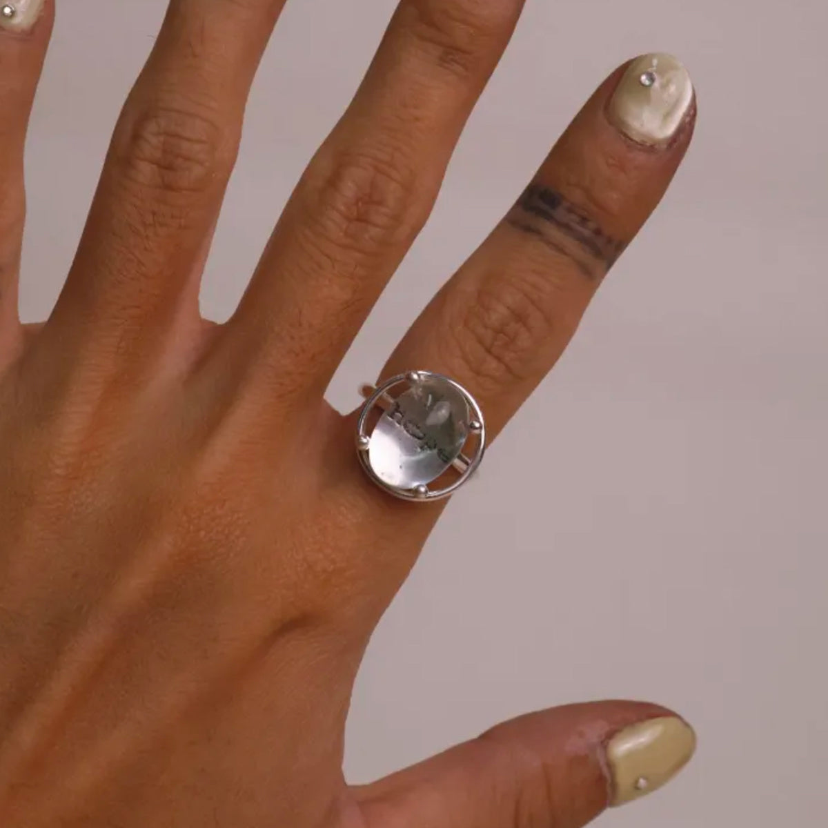 Intention Amplifier Custom Engraved Clear Quartz Silver Ring