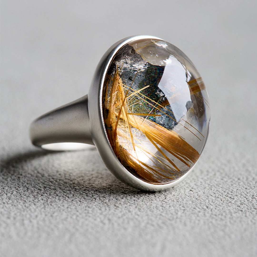 Adventure Spirit Symbiotic Rutilated Quartz and Titanium Mica Ring