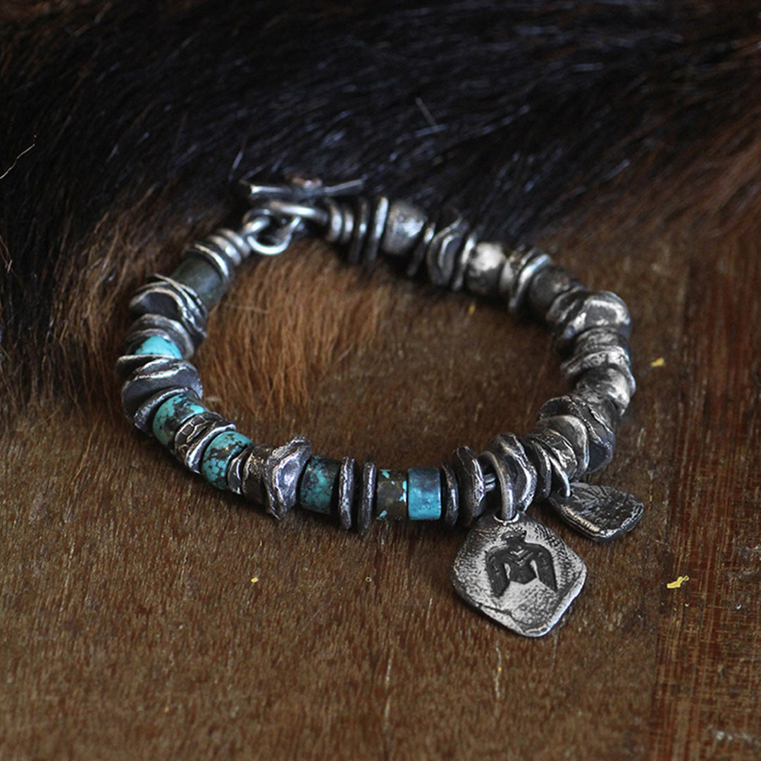 Wild Charm Silver Tiger Tooth Turquoise Beaded Bracelet