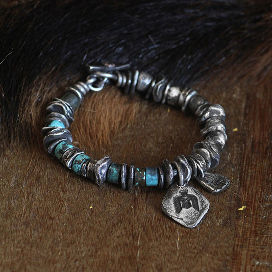 Wild Charm Silver Tiger Tooth Turquoise Beaded Bracelet