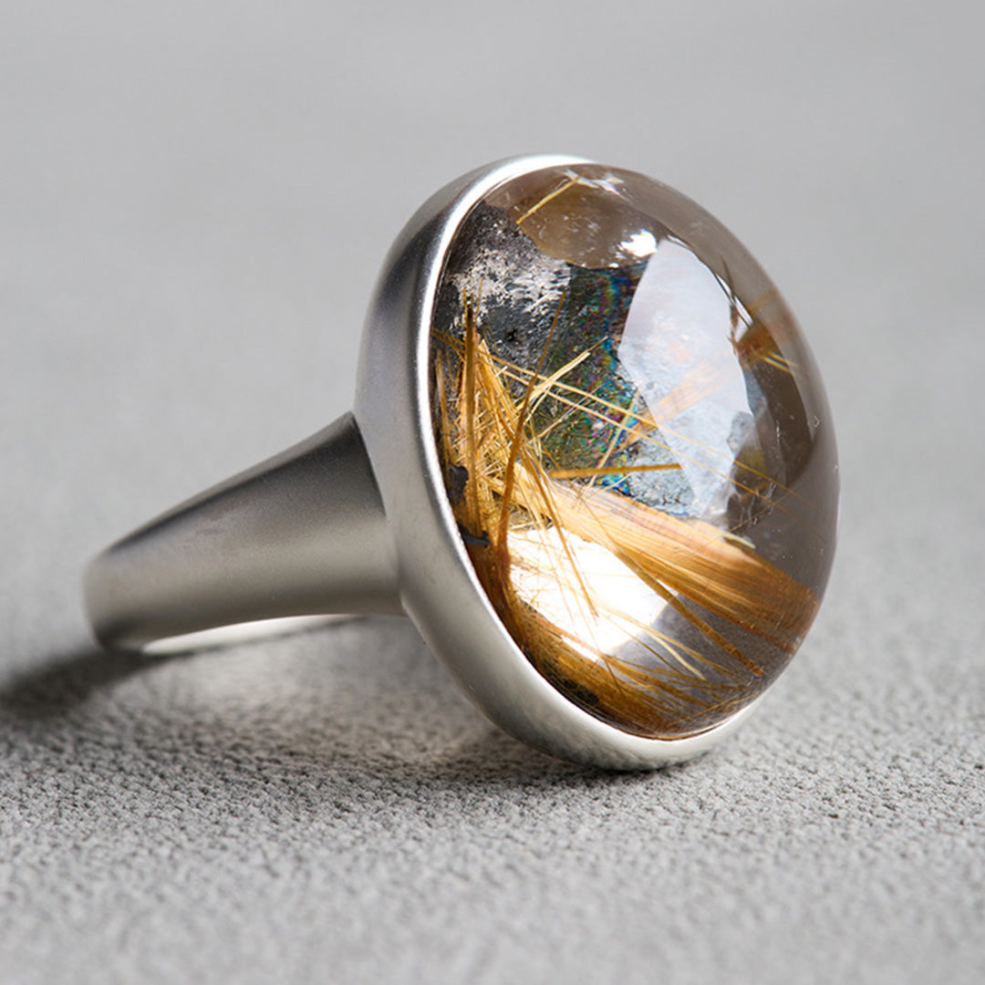 Adventure Spirit Symbiotic Rutilated Quartz and Titanium Mica Ring