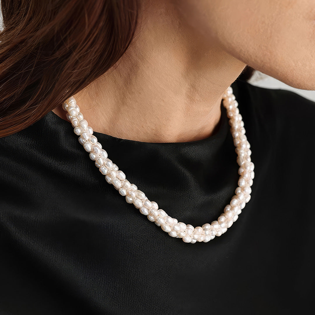 Unique Woven Barrel Freshwater Pearl Necklace
