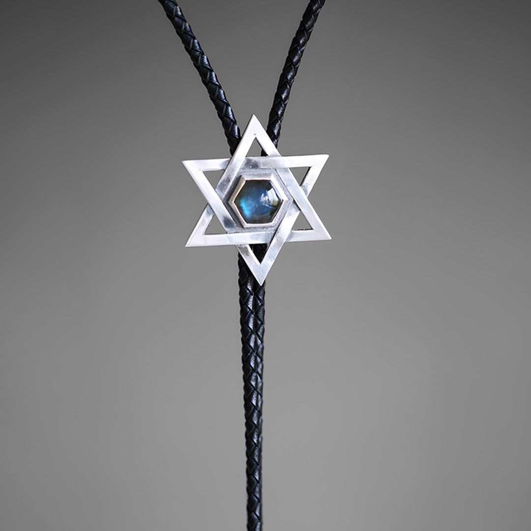Hexagram Labradorite Bolo Tie 999 Sterling Silver