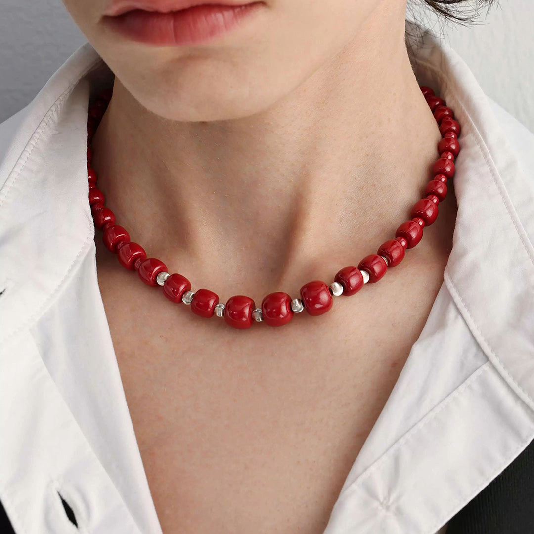 Lucky Keeper Natural Cinnabar Beaded Necklace