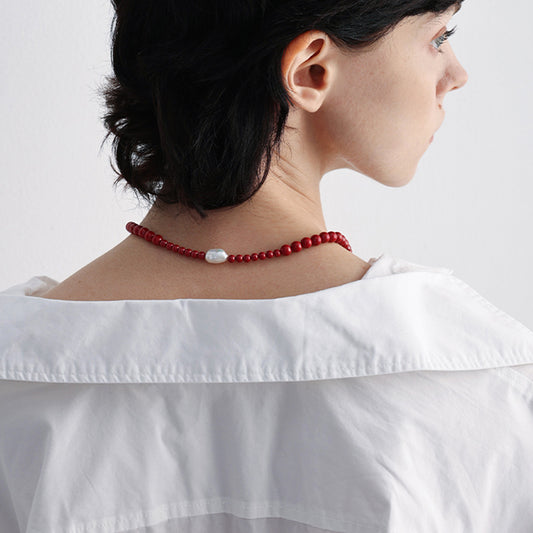Lucky Keeper Natural Cinnabar Beaded Necklace